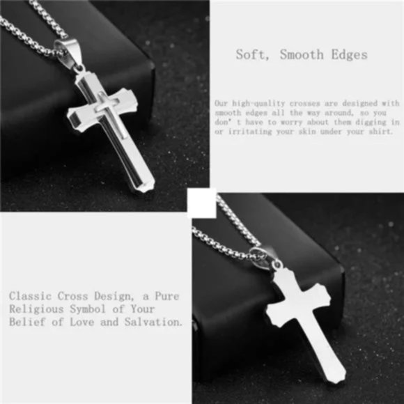 NEW CROSS NECKLACE for Men Women Silver-All - Picture 4 of 6